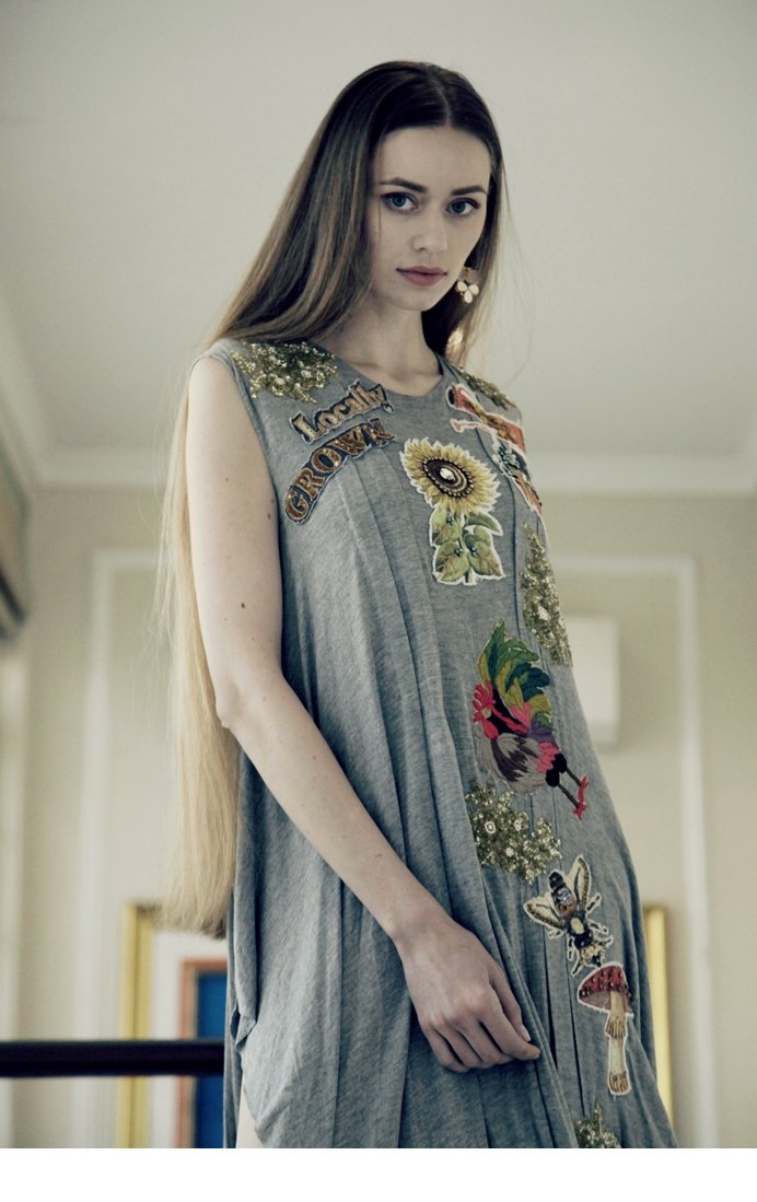 Grey embroidered draped tunic