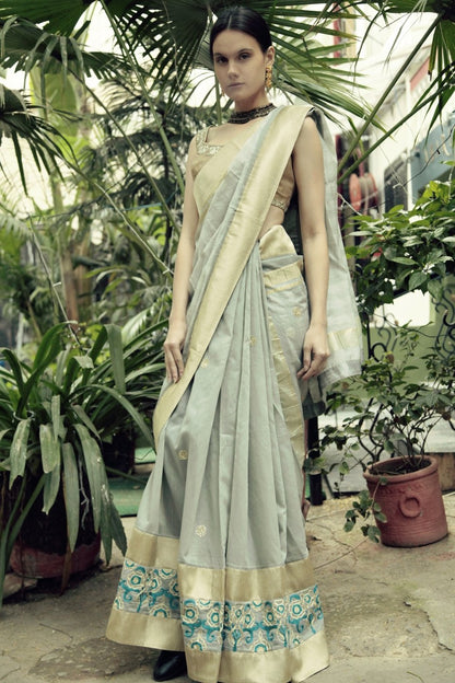 Grey Sari with Gold Blouse