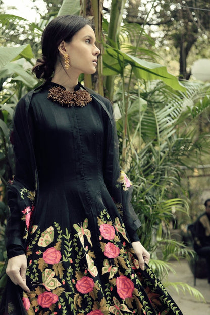 Black Butterfly Full length Anarkali and Dupatta