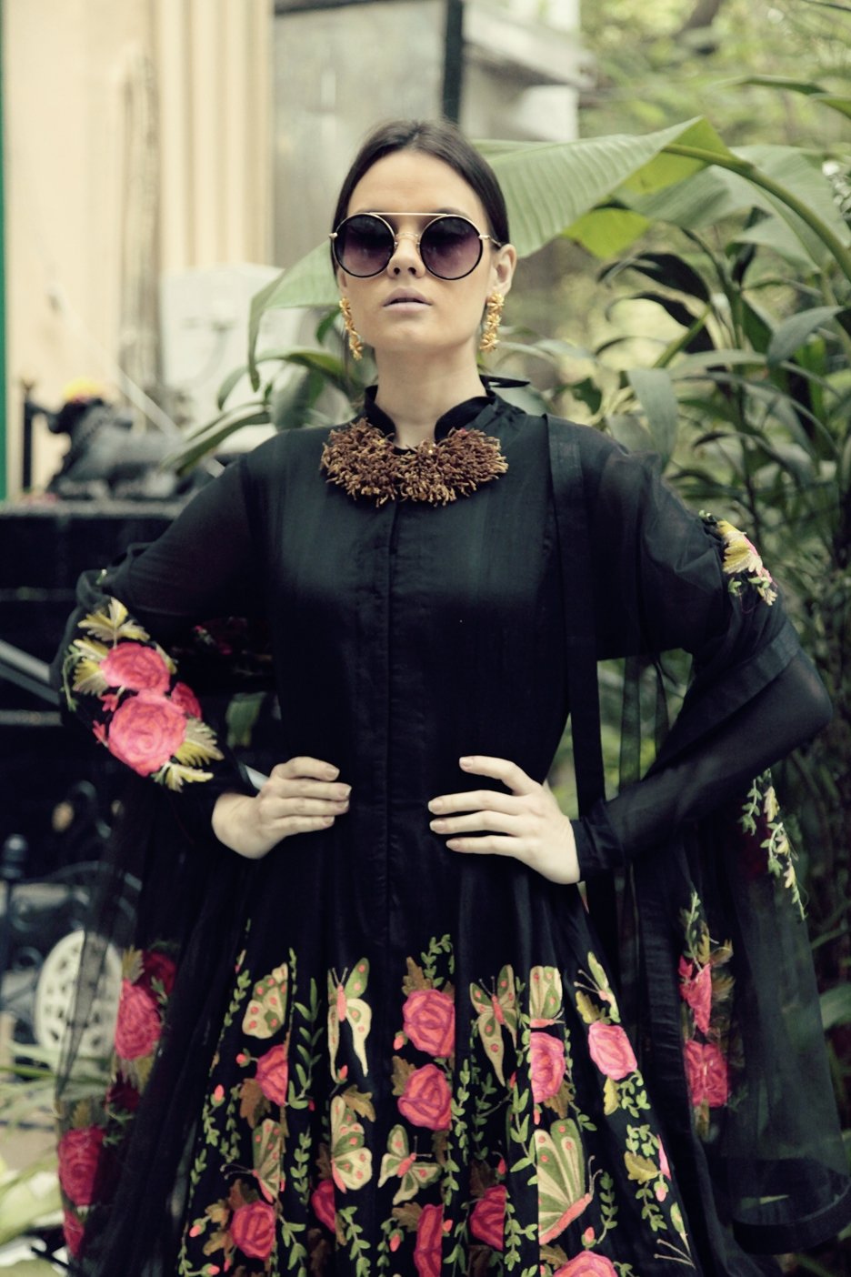 Black Butterfly Full length Anarkali and Dupatta