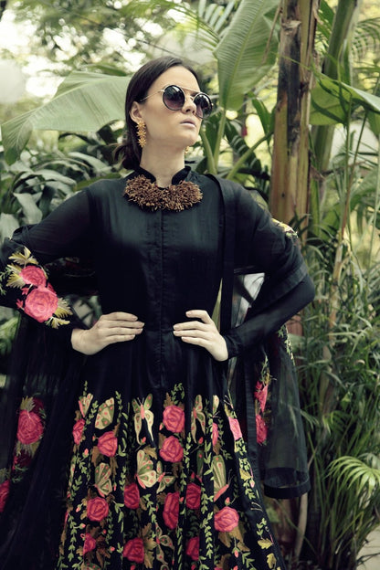 Black Butterfly Full length Anarkali and Dupatta