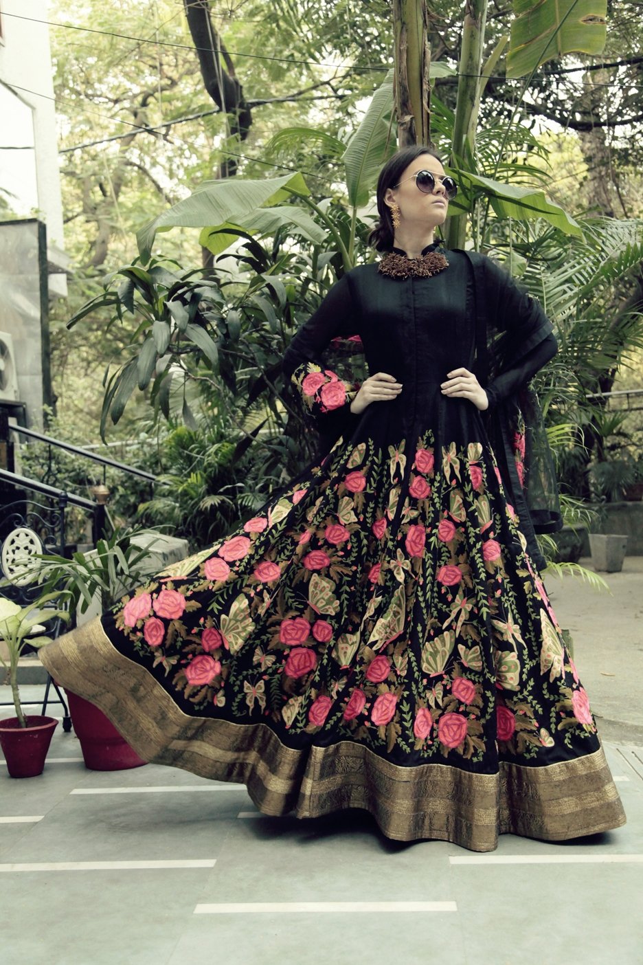 Black Butterfly Full length Anarkali and Dupatta