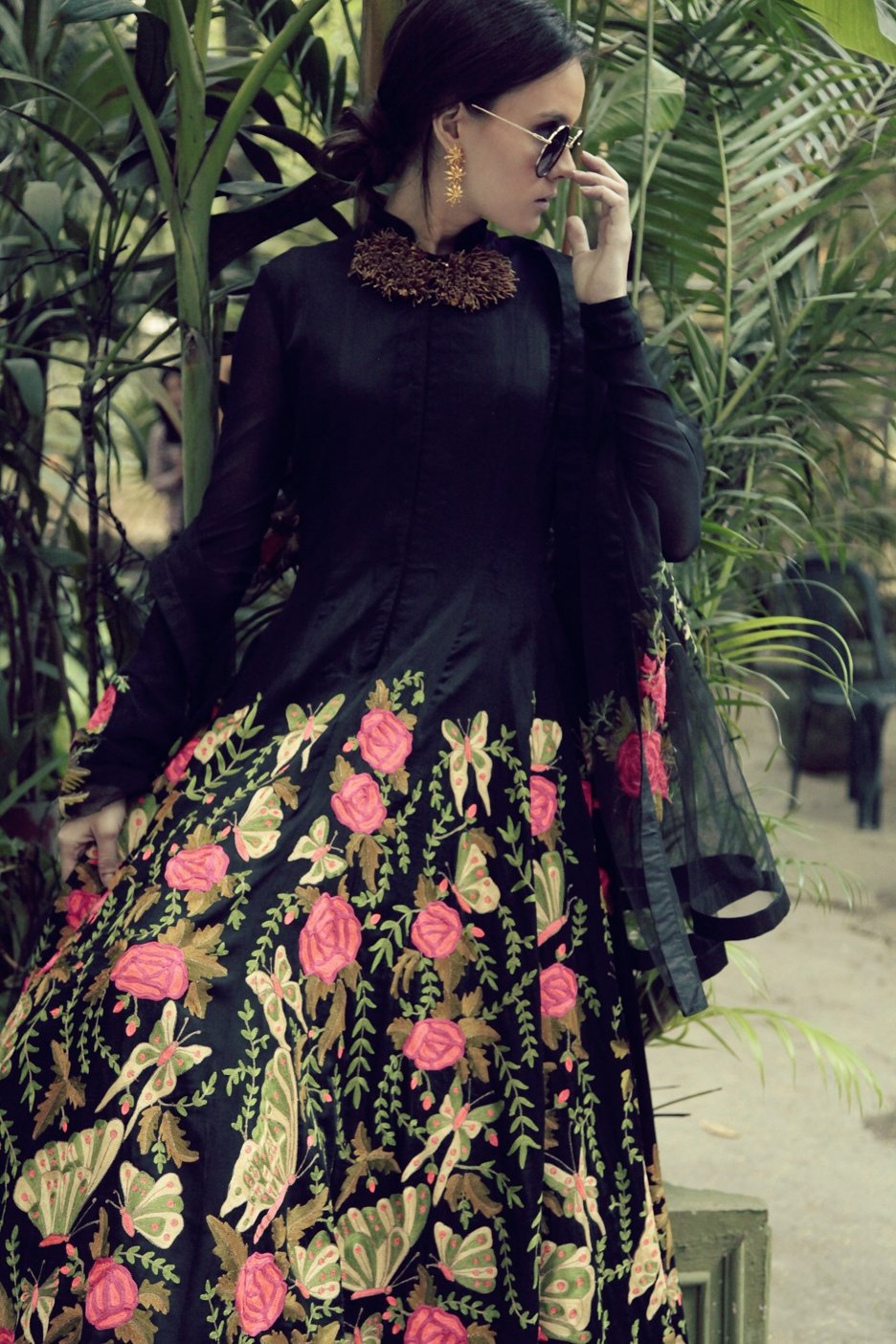 Black Butterfly Full length Anarkali and Dupatta