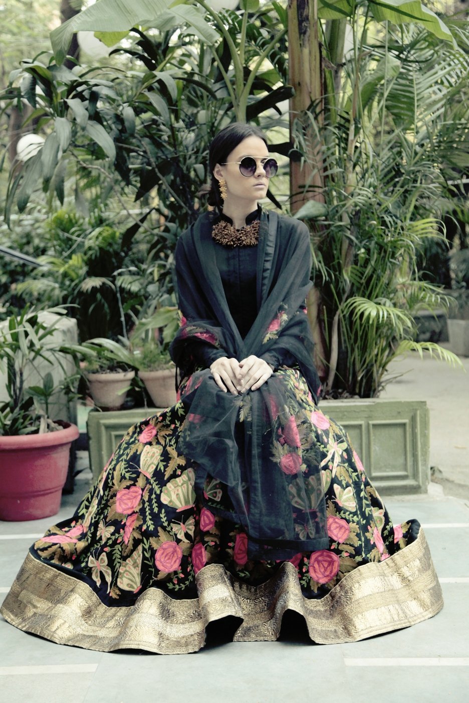 Black Butterfly Full length Anarkali and Dupatta