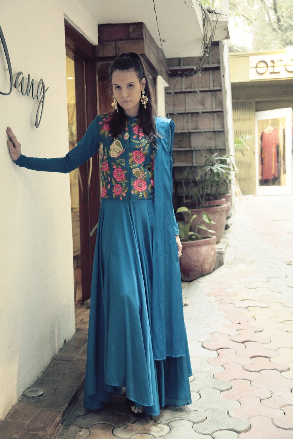 Teal Butterfly Anarkali Set