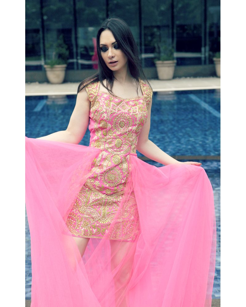 Pink Gotapatti Long Gown