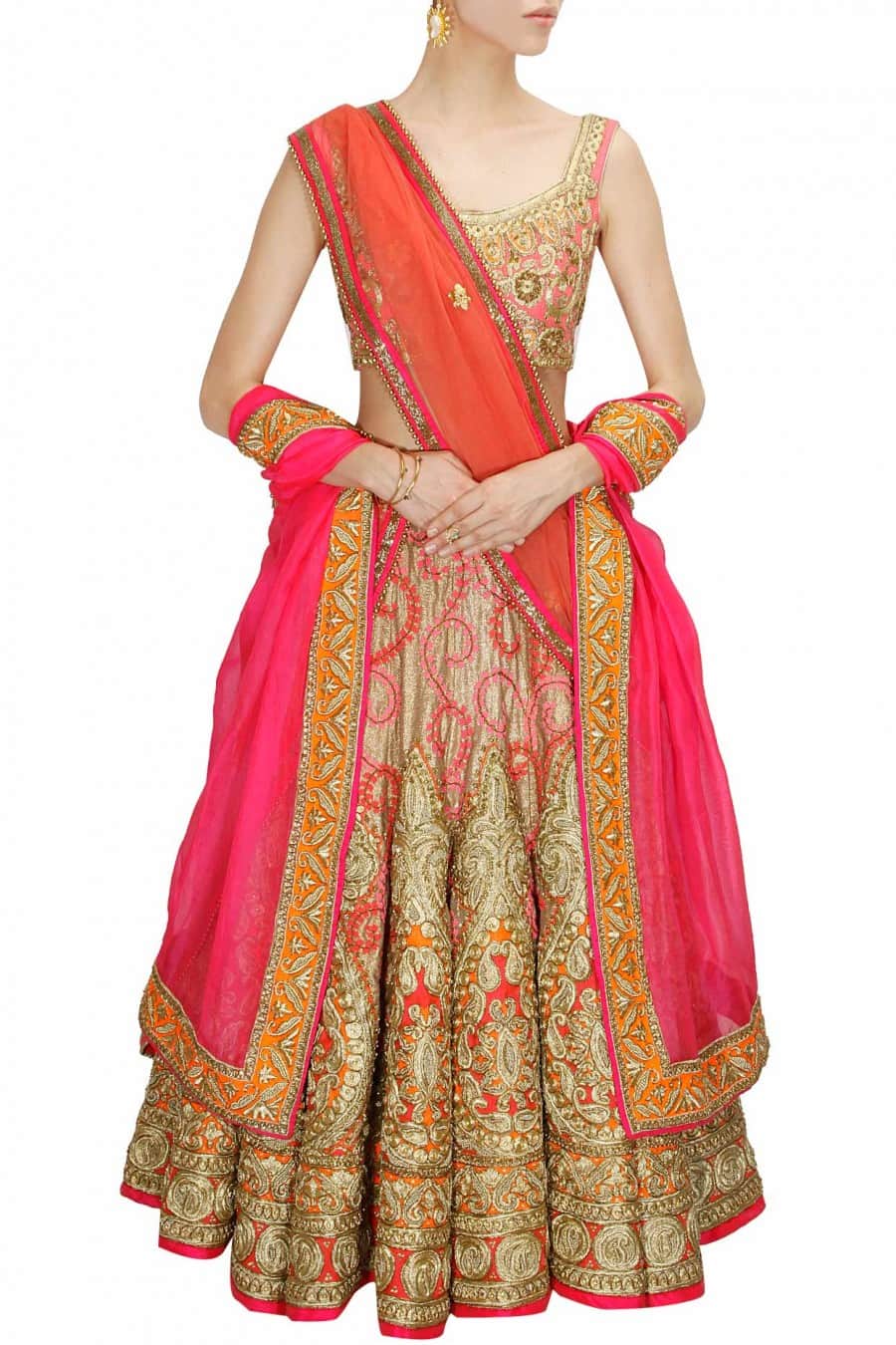 Peach and Gold Bridal Lehenga Set