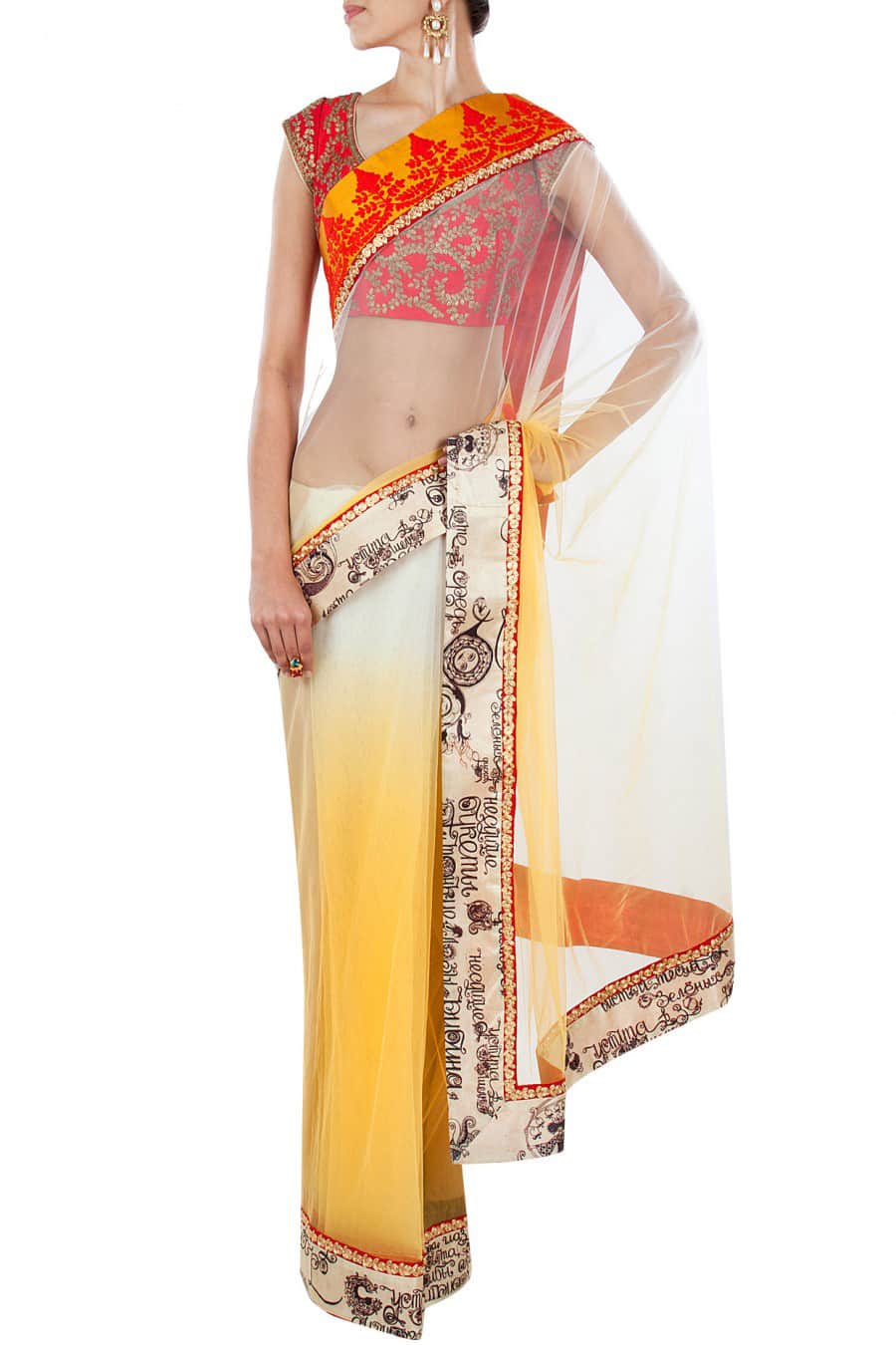 Shaded Sari with Red Zari Embroidered Blouse