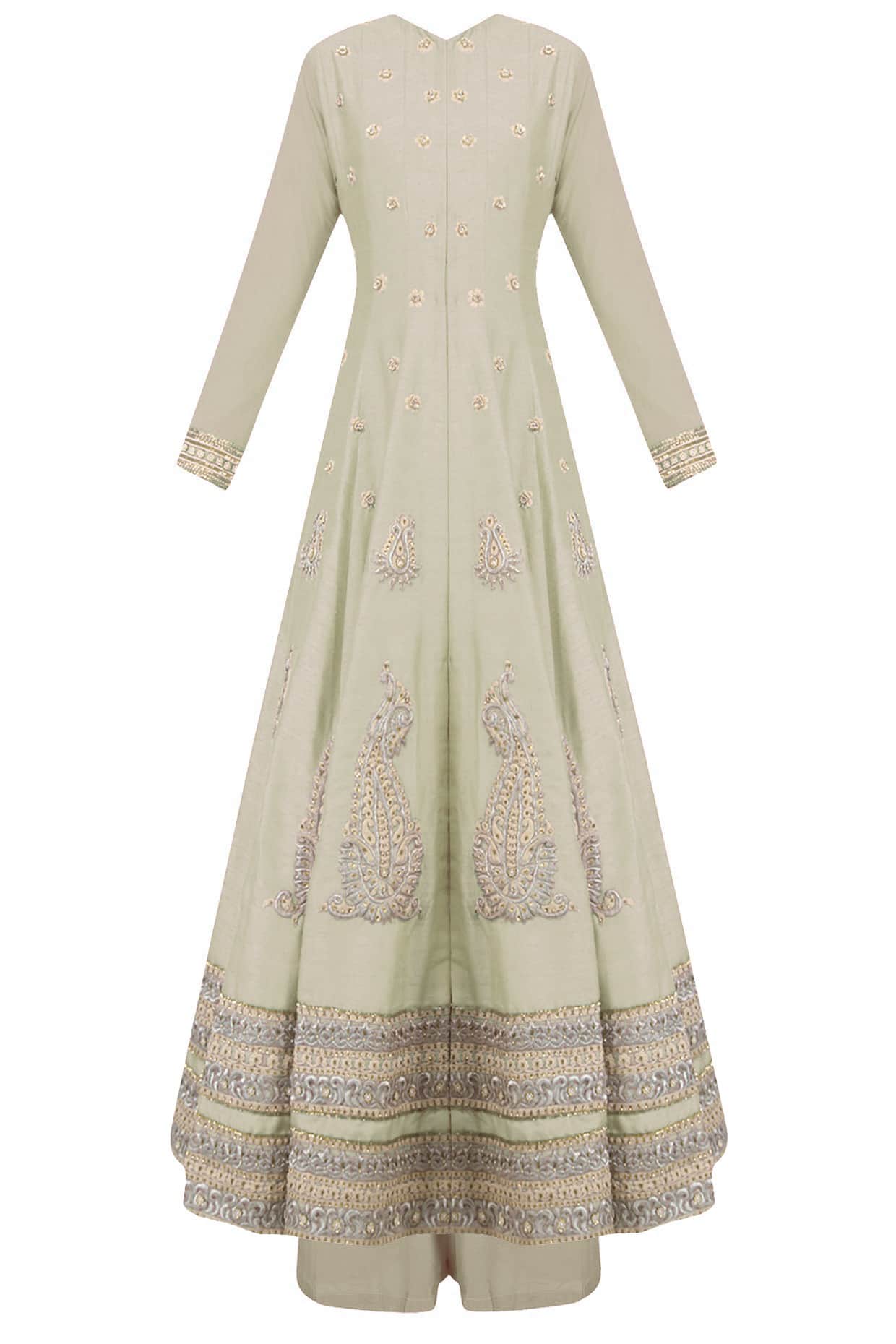 Pale olive green flared anarkali set