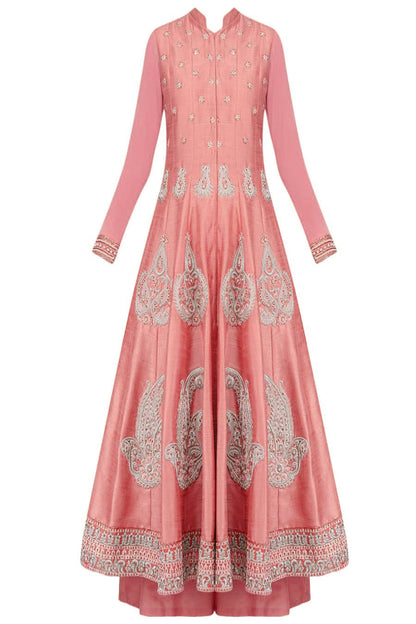 Coral Pink silk anarkali set