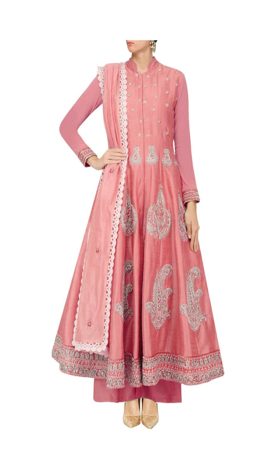 Coral Pink silk anarkali set