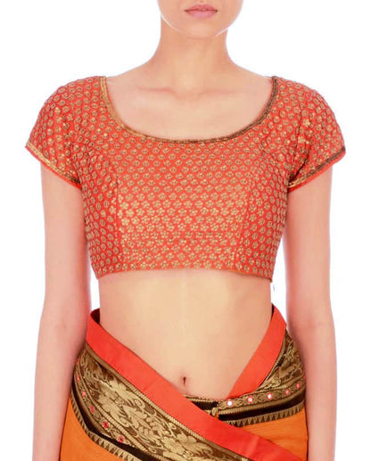 Tomato red embroidered sari blouse