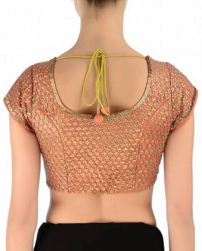 Rust orange embroidered sari blouse