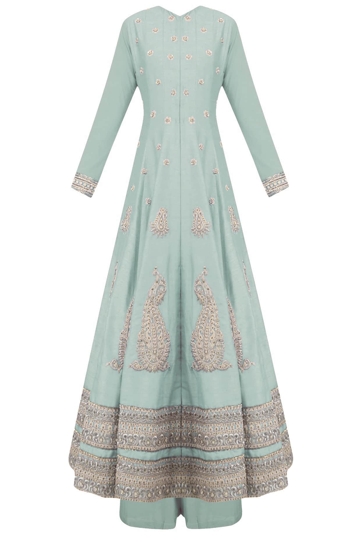 Pale slate green flared anarkali set