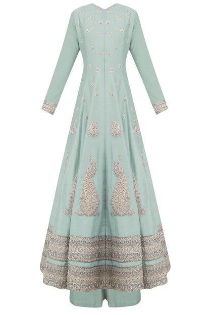 Pale slate green flared anarkali set