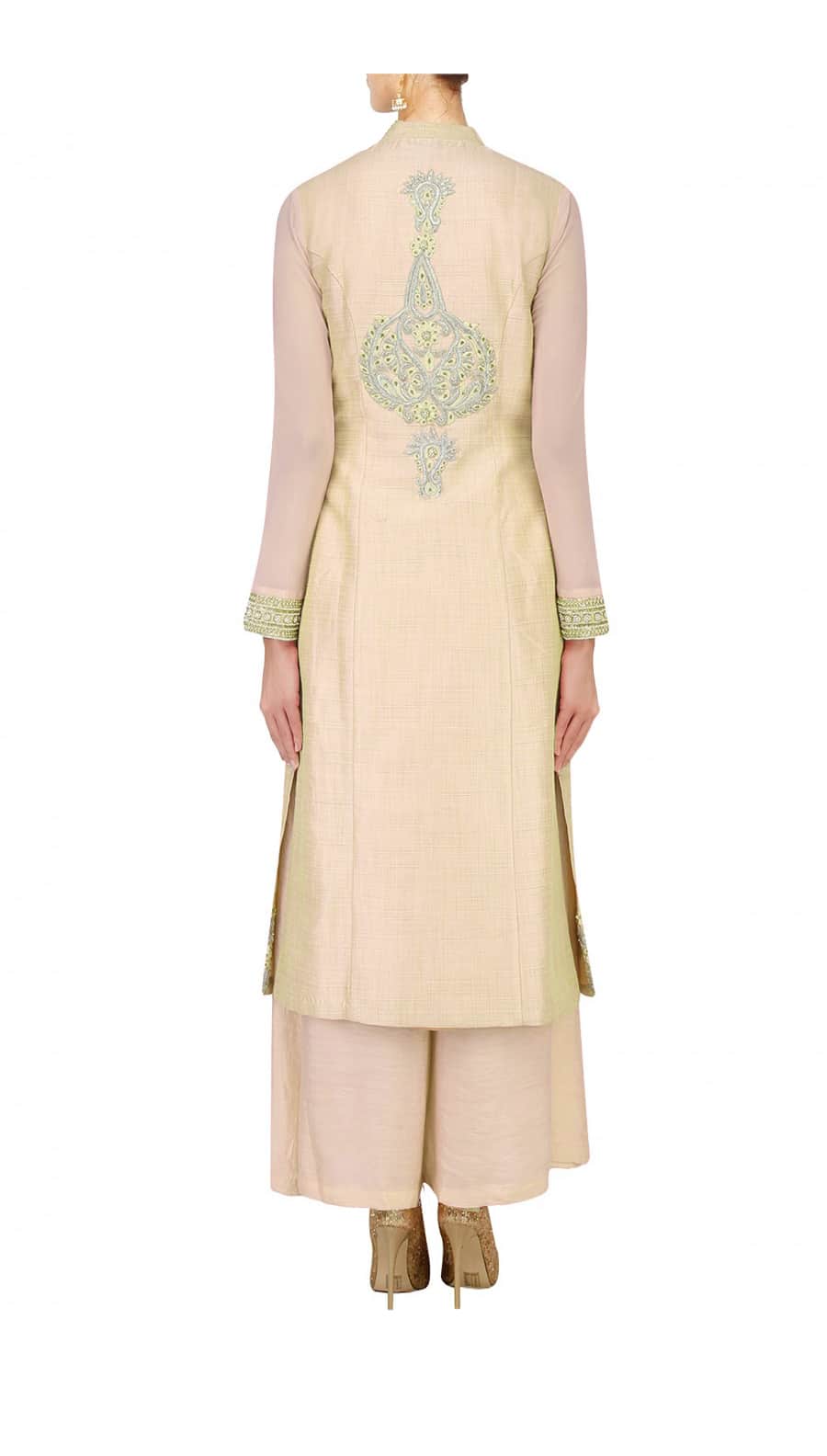 Pale yellow straight kurta with palazoes and ivory chanderi dupatta