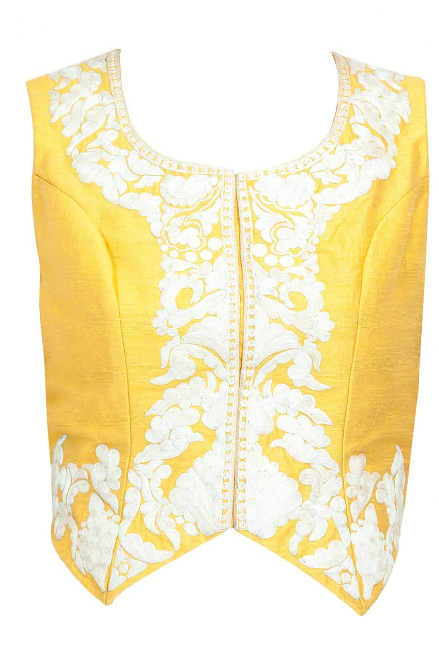 yellow waistcoat with draped dress