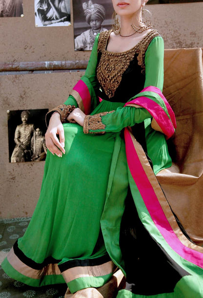 Parrot Green Embroidered Anarkali Set