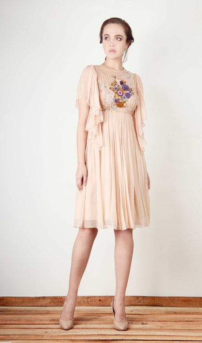 Peach Flowy Dress with fluffy sleeves