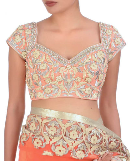 Peach Heavy Embroidered Sari &amp; Blouse