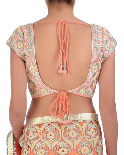 Peach Heavy Embroidered Sari &amp; Blouse