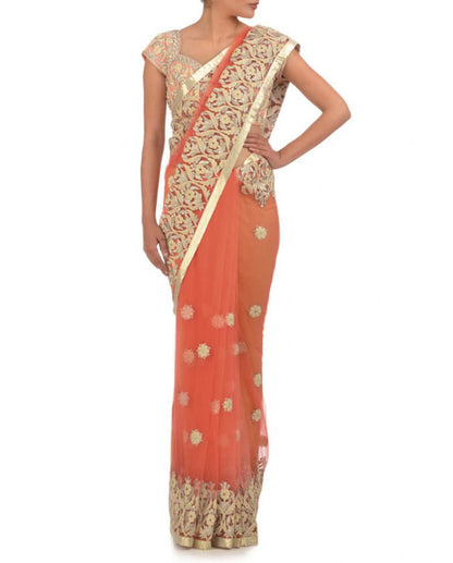 Peach Heavy Embroidered Sari &amp; Blouse