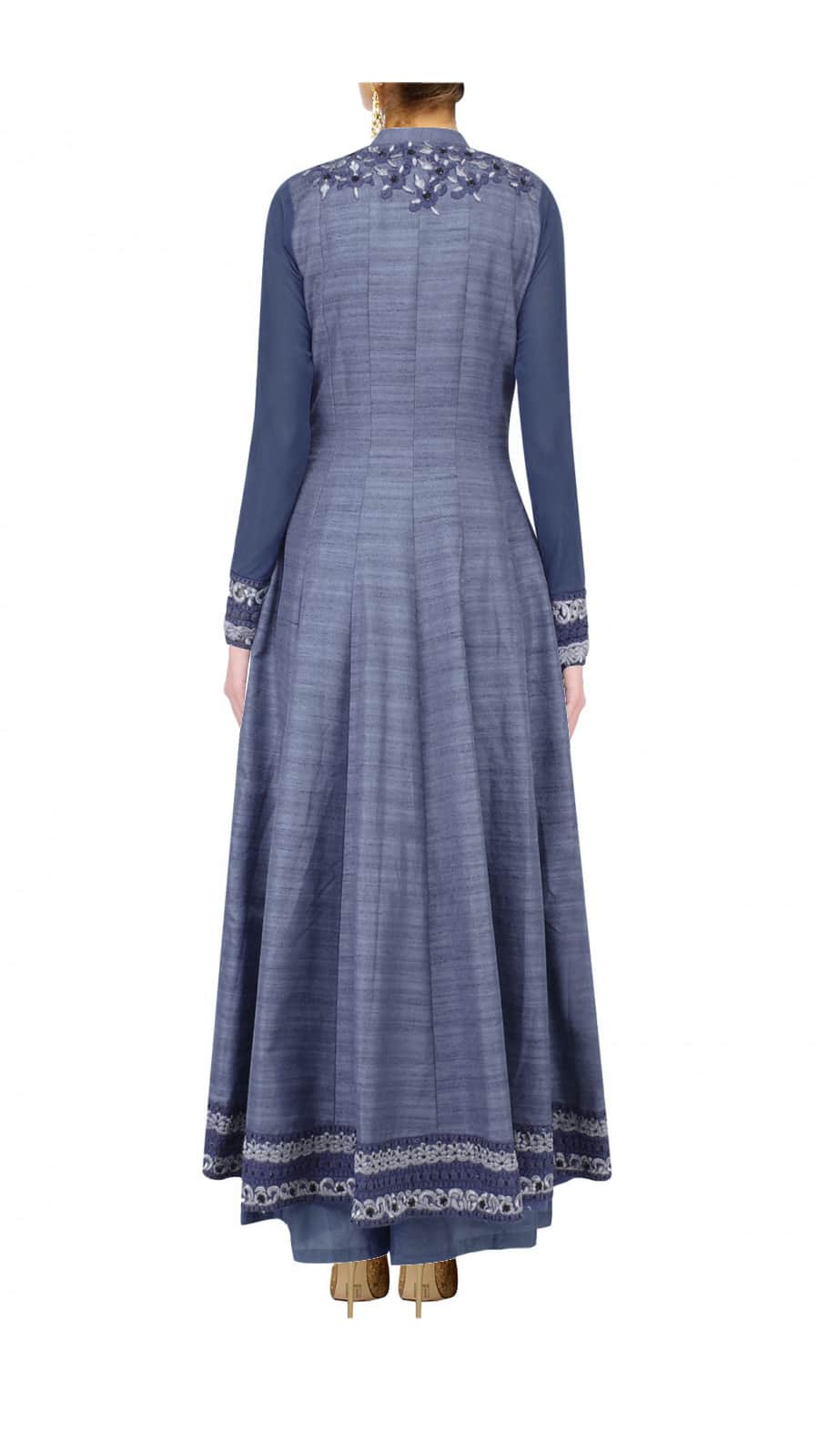 Blue grey long anarkali set