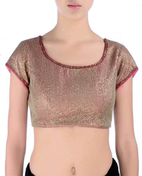 Pink sequin sheeted embroidered sari blouse