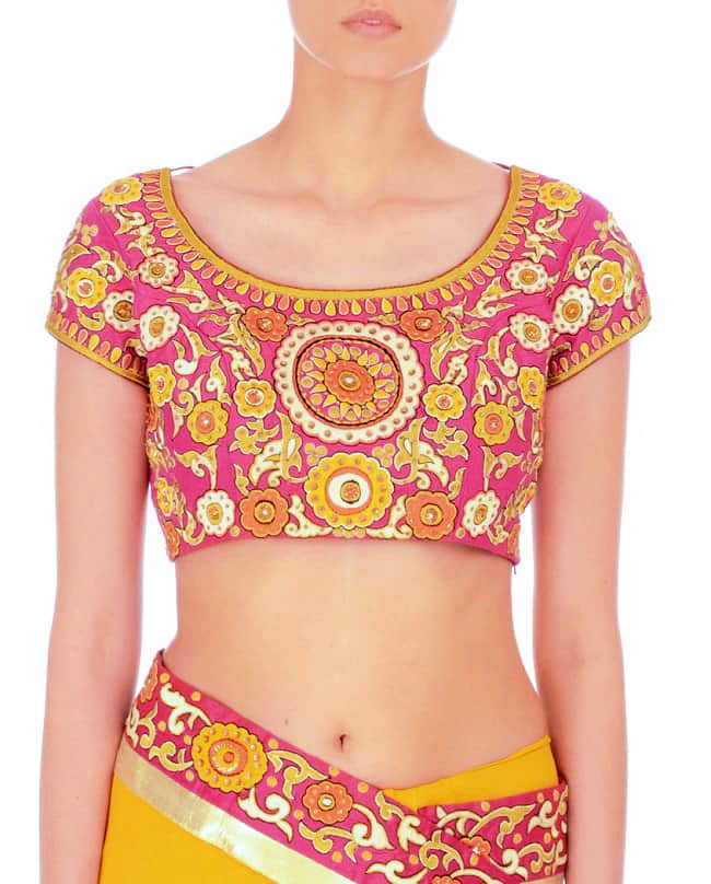 Fuschia pink embroidered sari blouse