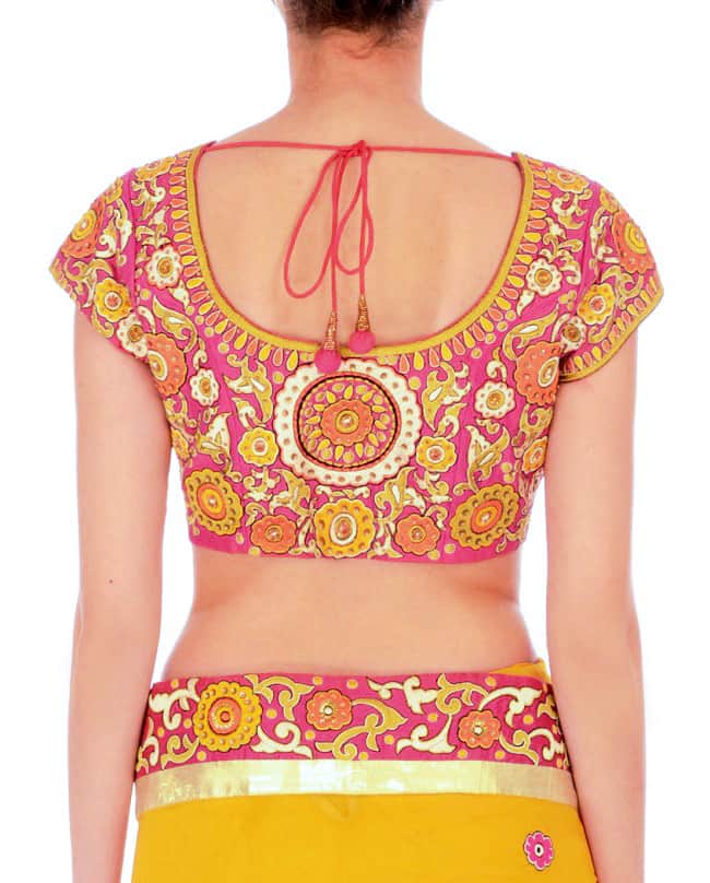 Fuschia pink embroidered sari blouse