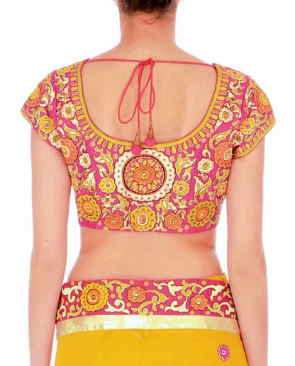 Fuschia pink embroidered sari blouse