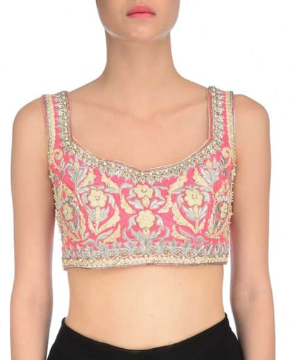 Pink Ivory Embroidered Blouse with square neckline