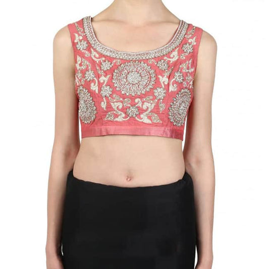 Pink Gota patii blouse with pearls