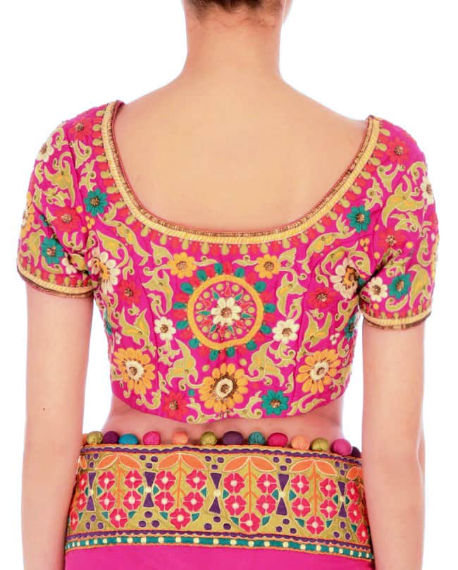 Magenta pink multicolor thread embroidered blouse