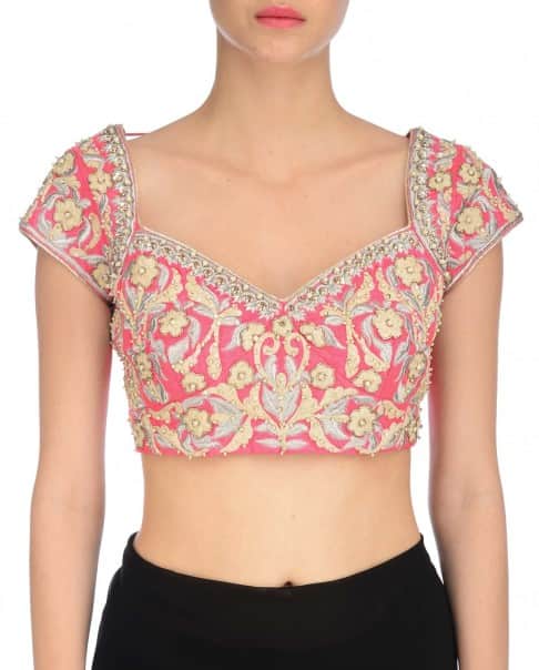 Carnation Pink Embroidered Choli cut Blouse