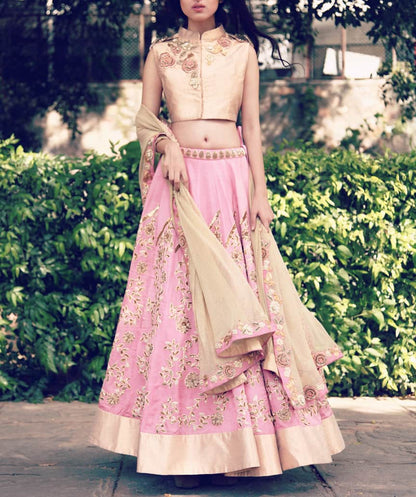 Pink Embroidered Bridal Lehenga Set