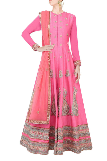 Bright Pink flared anarkali set