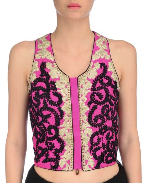 Fuschia Pink and Black waistcoat-Blouse