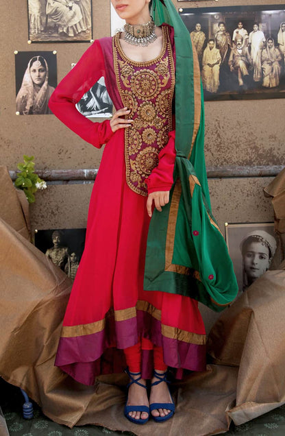 Purple and Crimson Yoke Anarkali Set