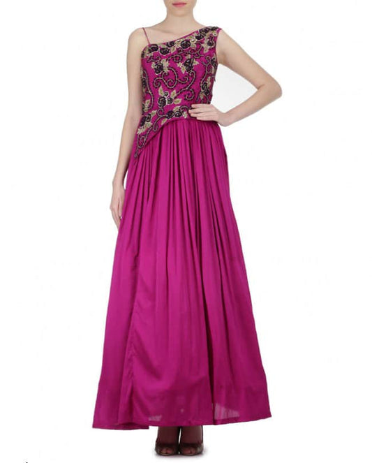 Plum Long Zardozi Embroidered Gown