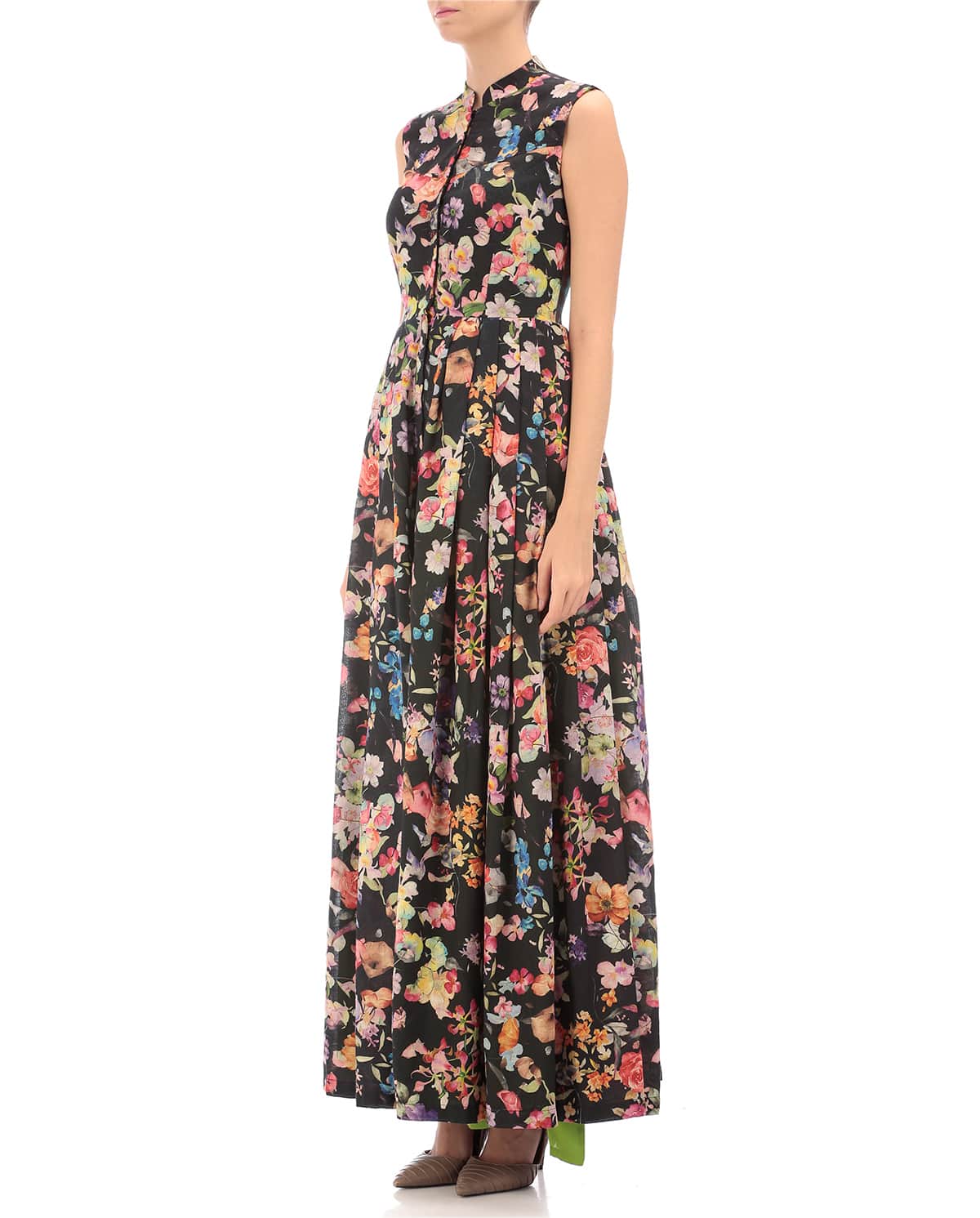 black long dress gown with floral print.