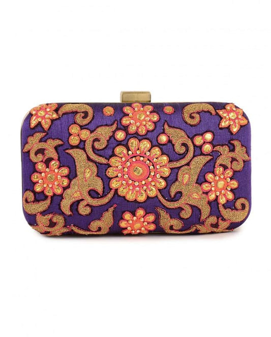 Purple gota patti embroidered clutch bag