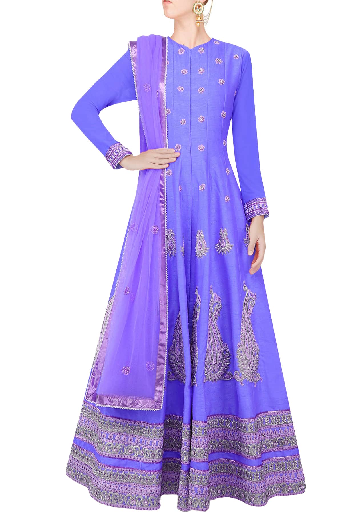 Bright purple flared anarkali set