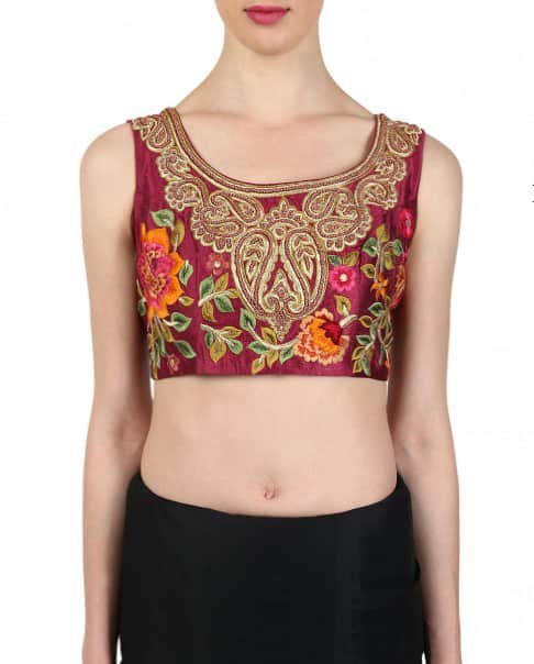 Wine purple embroidered sari blouse