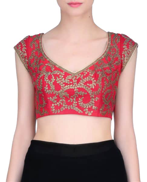 Ruby Red Embroidered Blouse with Gold Zari