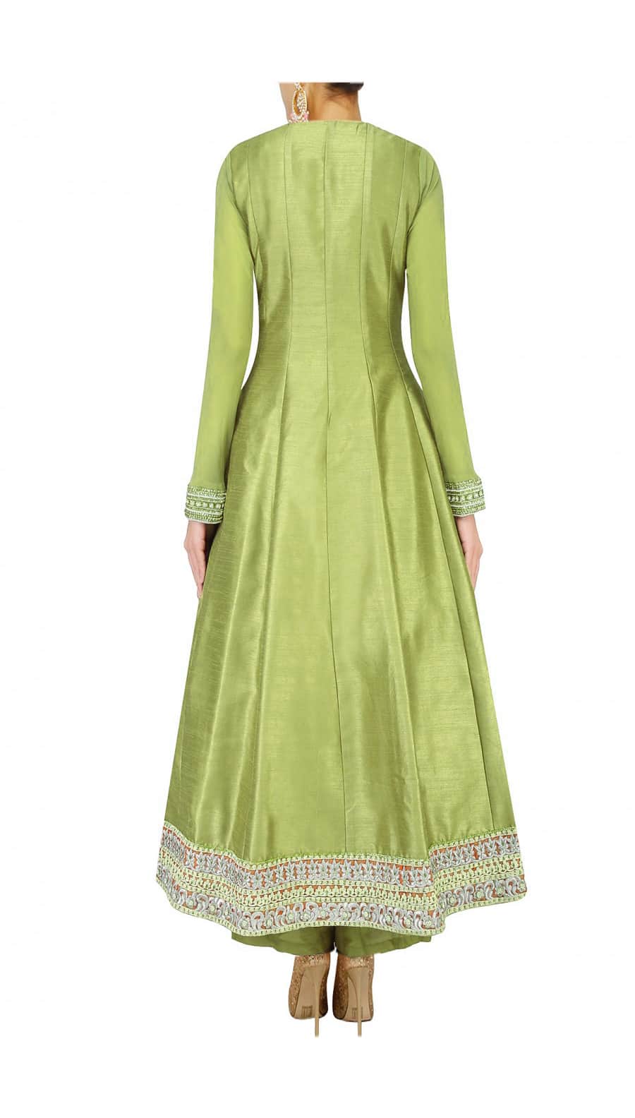 Sap Green silk anarkali with palazoes and matching net dupatta