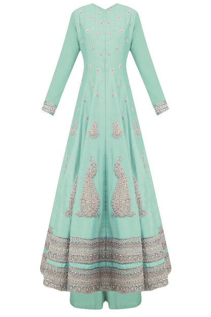 Sea green flared anarkali set