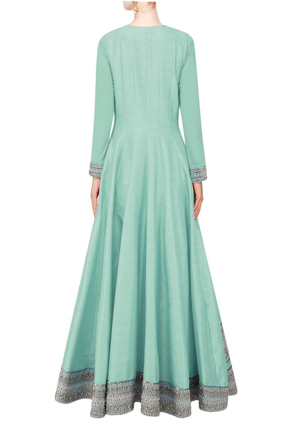 Sea green flared anarkali set