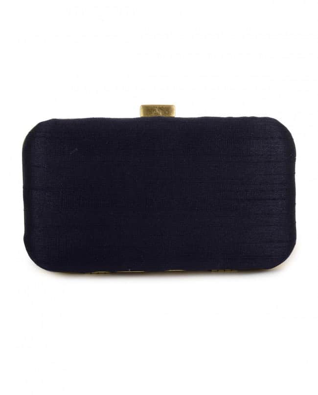 Black fruit embroidered zari and dori clutch bag