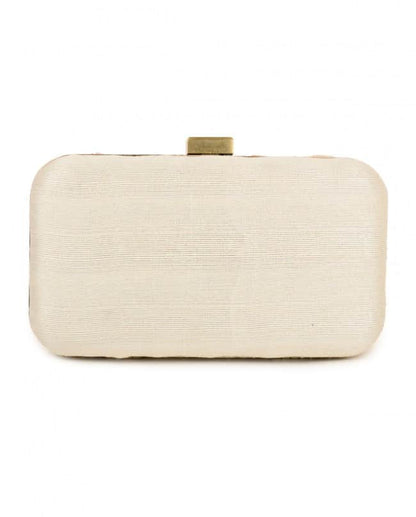 Ivory and silver fruit embroidered clutch bag